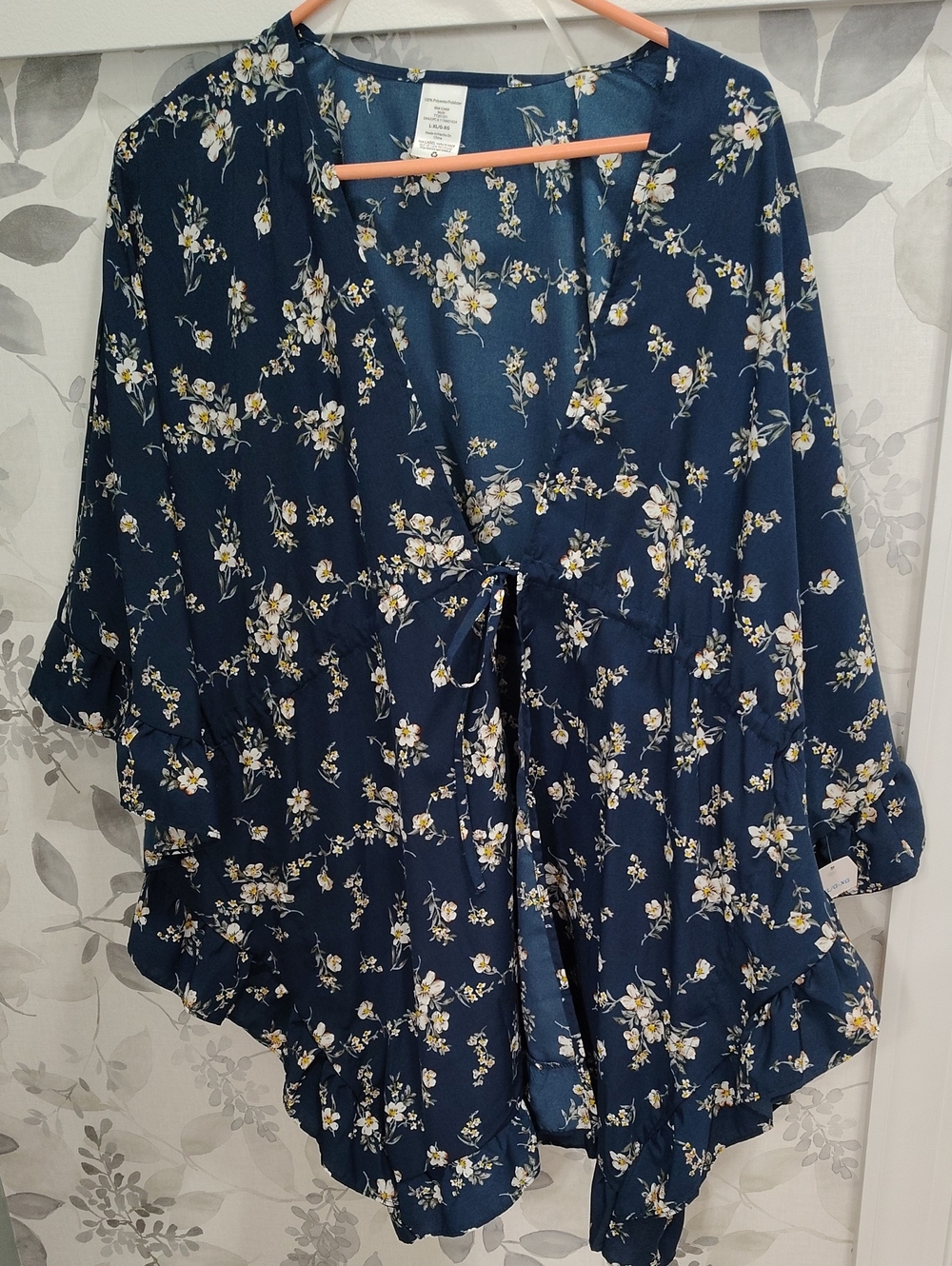 Navy Floral Tie-Front Cardigan